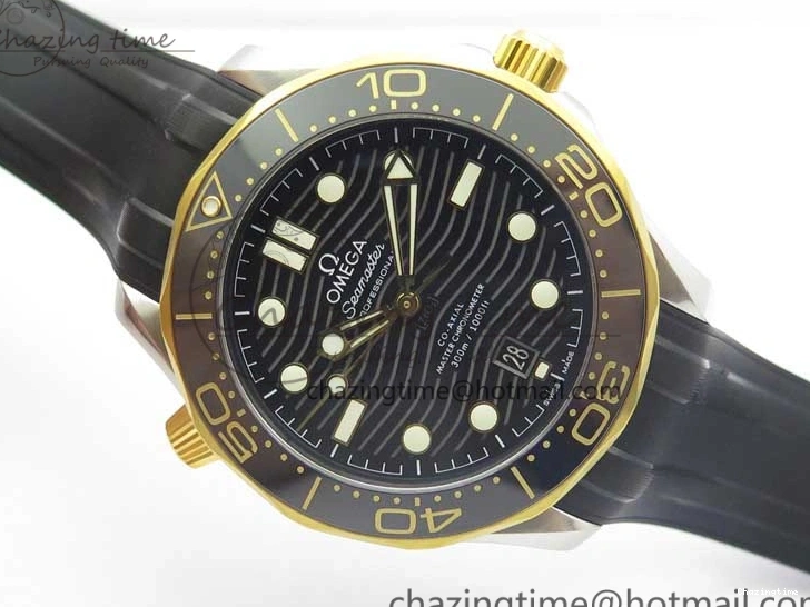 0502 Seasonal 2018 Seamaster Diver 300M SS YG VSF 1:1 Best Edition YG Bezel Black Dial on Black Rubber Strap A 7934